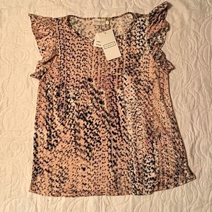 Ruffle Sleeve Top Blouse Pink marbled Cheetah Print